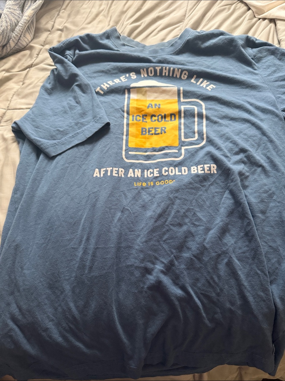 Life Is Good Blue Short-Sleeve Graphic Tee with Yellow Beer Mug